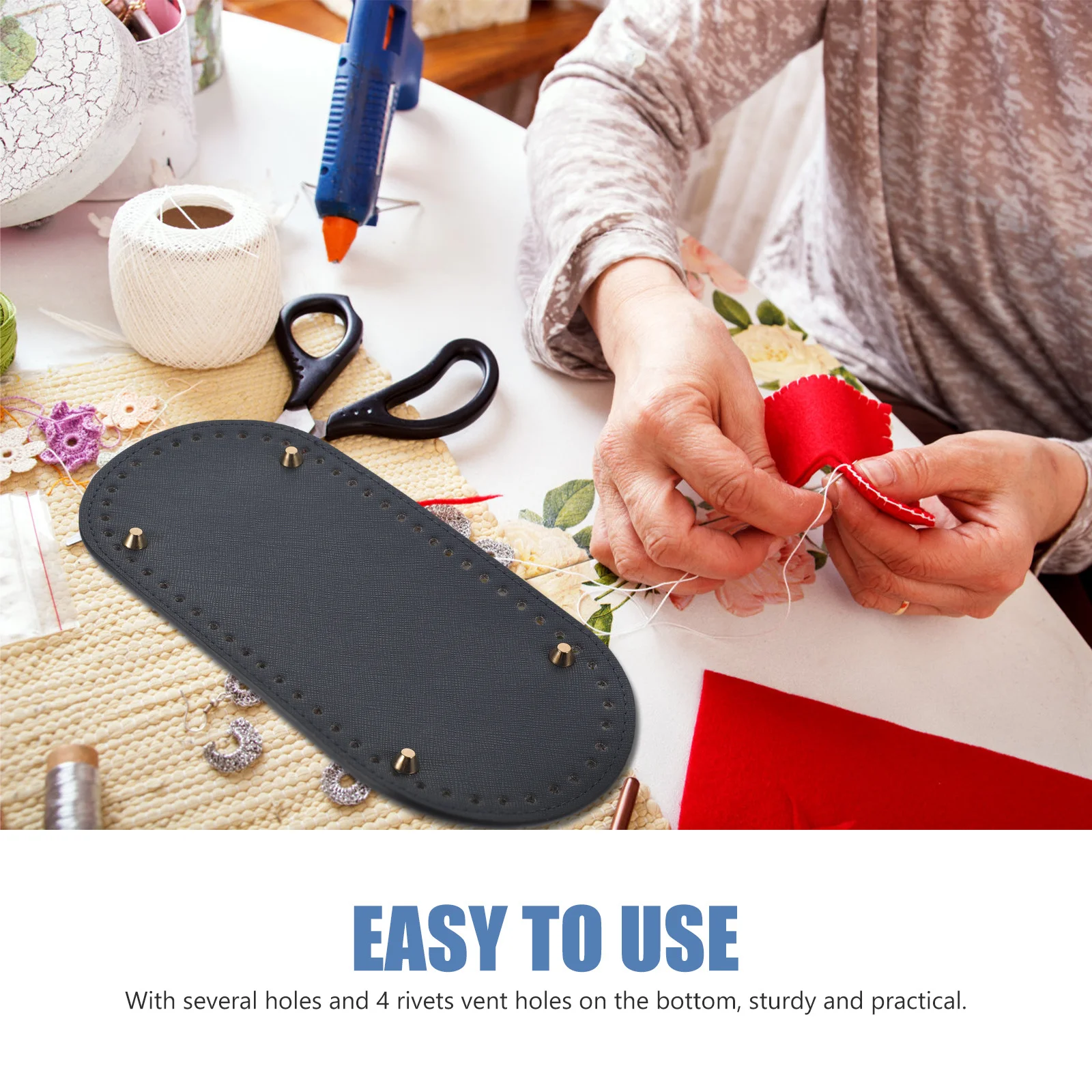 

Нижняя часть сумки, вязаная крючком базовая пластина, усиленные отверстия для заклепок, износостойкий ПУ для сумки «сделай сам», кошелек, шитье, вязание