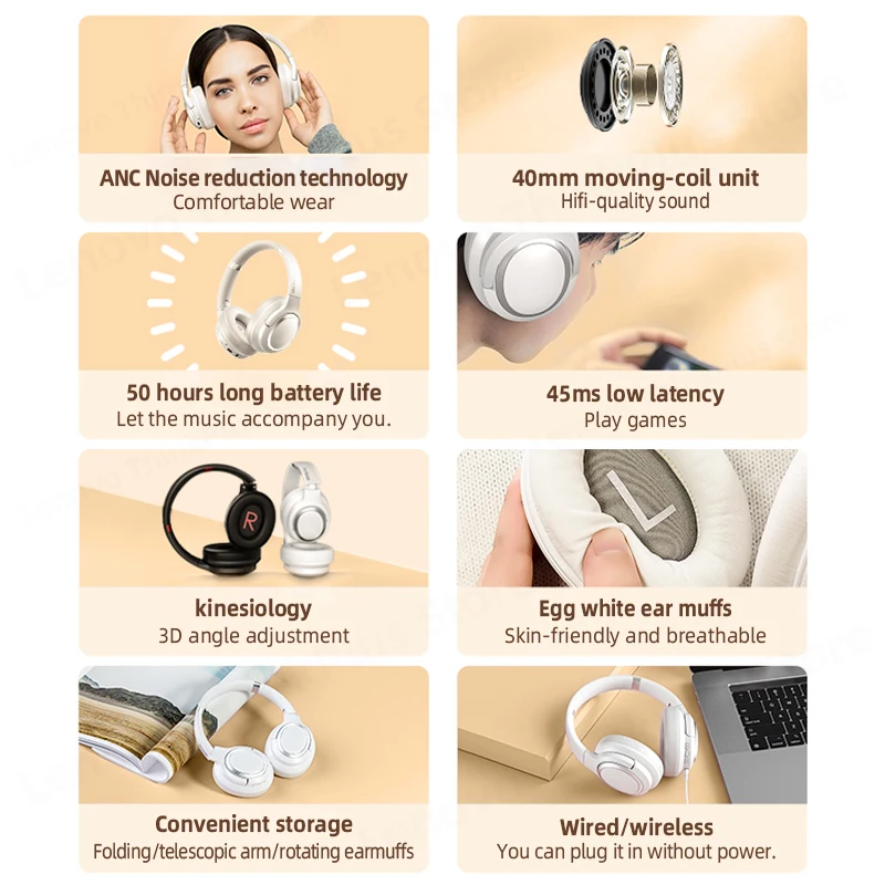 الأصلي لينوفو TH40 ستيريو بلوتوث اللاسلكية سماعات الرياضة سماعات HIFI جودة الصوت الذكية إلغاء الضوضاء مع هيئة التصنيع العسكري