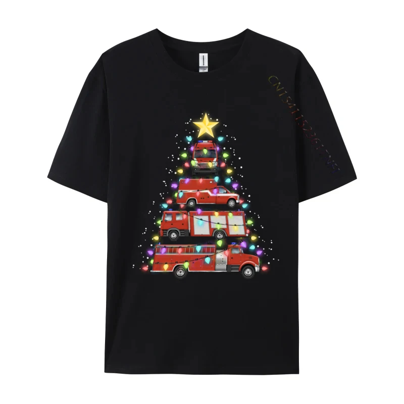 Firefighter Fire Truck Christmas Tree Santa Xmas Light T-Shirts Cotton Tops Shirt For Men 3d Style Top T-Shirts Custom Slim Fit