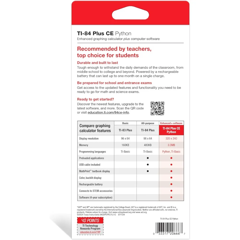 آلة حاسبة الرسوم البيانية الملونة TI-84 Plus CE، باللون الأسود