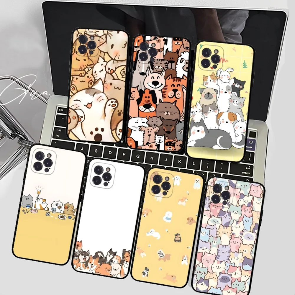 

Doodle Cats And Dogs Simple Cute Phone Case For IPhone 15 14 11 12 13 Mini Pro XS Max Cover 6 7 8 Plus X XR SE 2020 Funda Shell