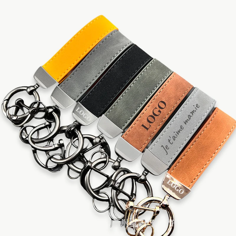 

High-end Vintage Leather Keychain Laser Engraved Custom Car LOGO Key Ring Personalized Key Chain for Men Women Company Gift