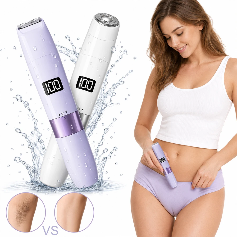 Elektrischer Rasierer für Frauen Tragbarer Epilierer Mini Wiederaufladbarer Bikini-Trimmer Schmerzloser Elektrischer Doppelkopf-Rasierer für Damen