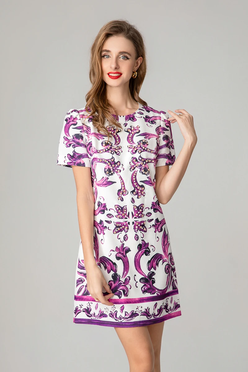 MIUXIMAO 2025 فساتين عصرية صقلية من الخزف الأزرق والأبيض على شكل حرف a فستان قصير مرصع بالألماس فساتين نسائية