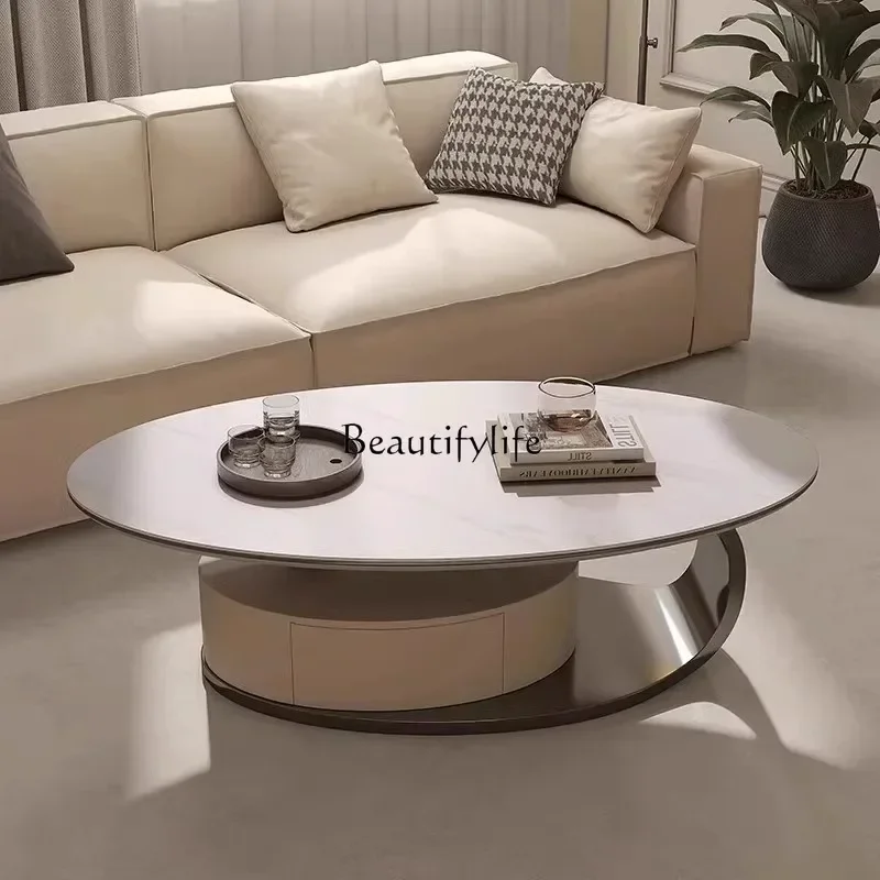 

LJY*light luxury rock slab coffee table modern simple oval creative living room home minimalist coffee table