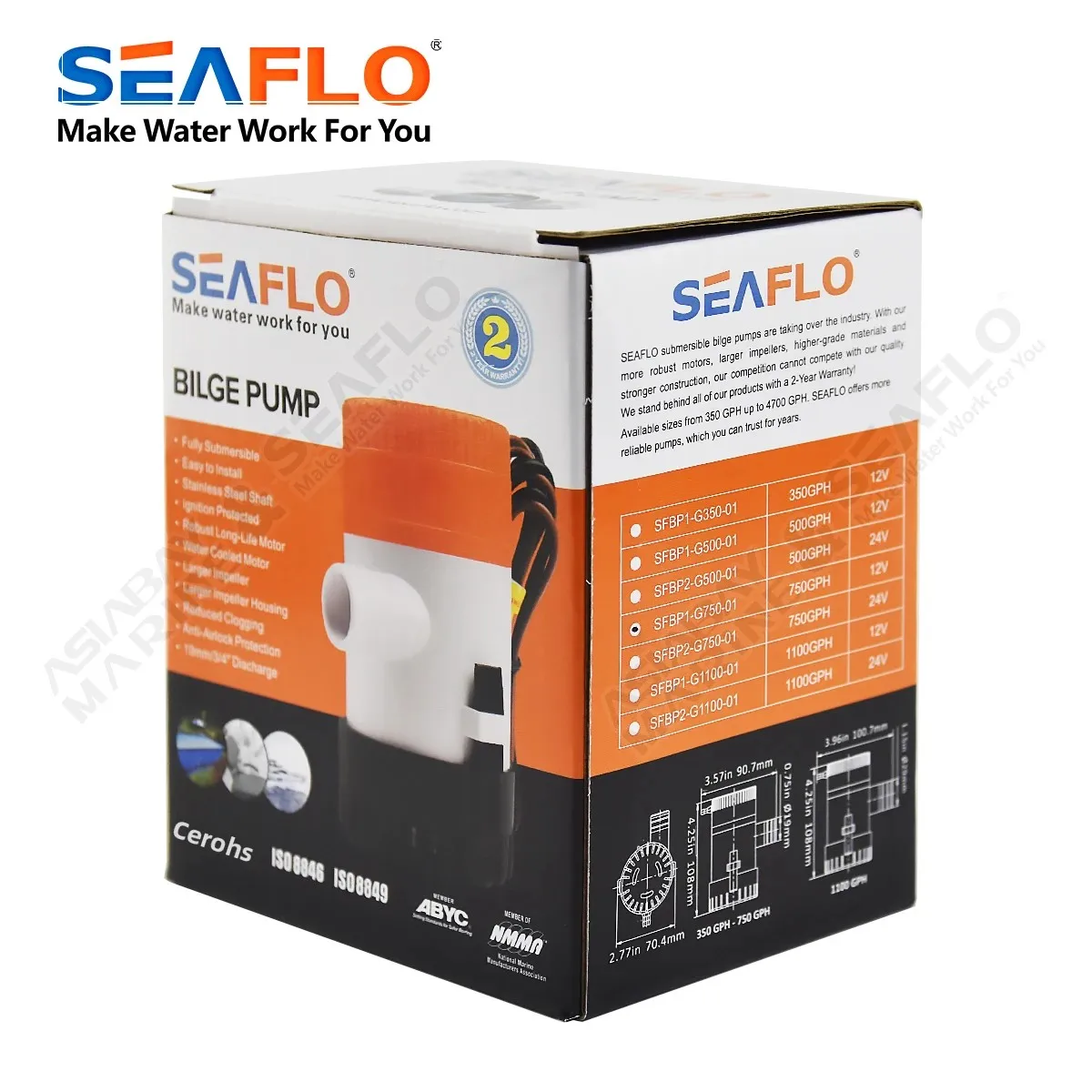 SEAFLO 12v 5.0A Bilge Pump 750gph Head 2.5m Submersible Electric Water Pump for Boat Seaplane Motor Homes And Houseboats
