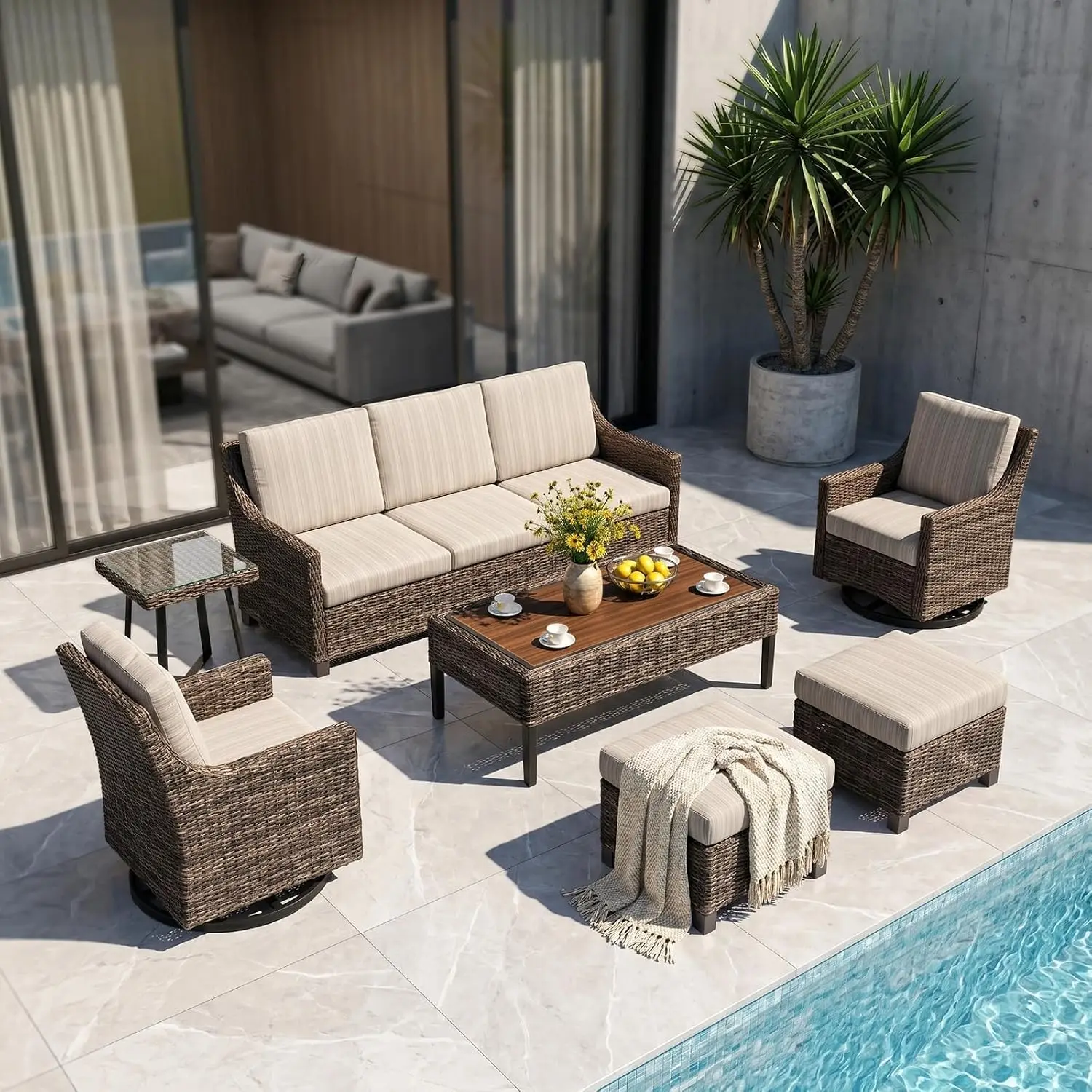 All-Weather Wicker Patio Sofa Set With Thick Cushions For Outdoor Garden Balcony, Customized