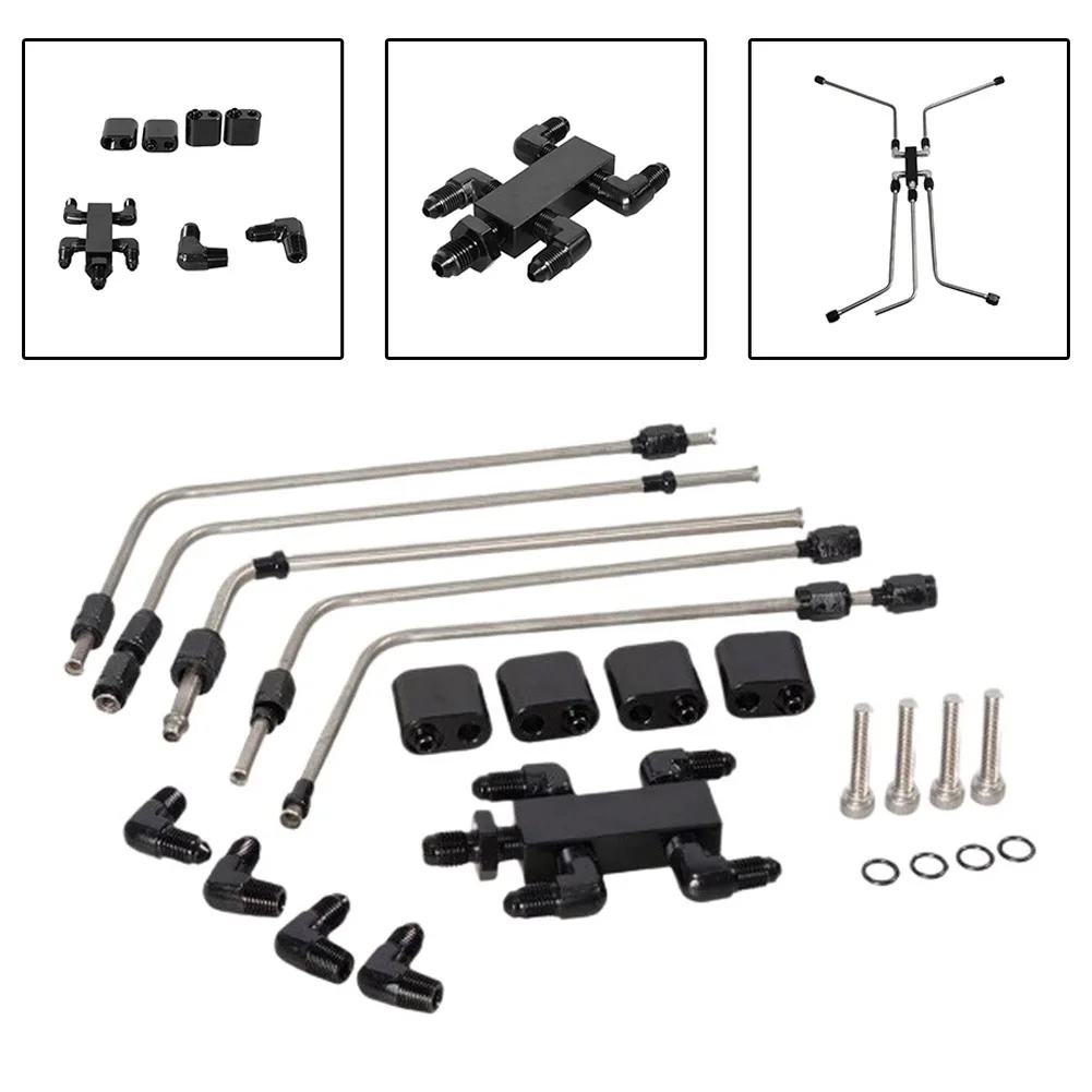 For LS1 For LS2 For LS6 Engine Steam Vent Kit Stainless AN4 Hose Aluminum Tapered Thread Fittings Coolant Manifold System