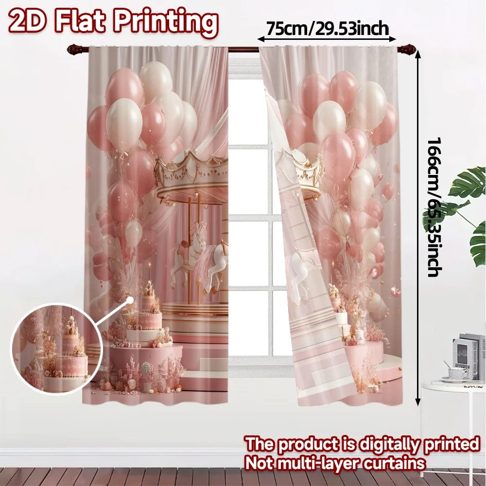 2pcs, 2D FLAT PRINTING Curtains (Without Rod) Carousel Bliss Chic Chic Curtain Versatile 100% Polyester Curtains Home Decor