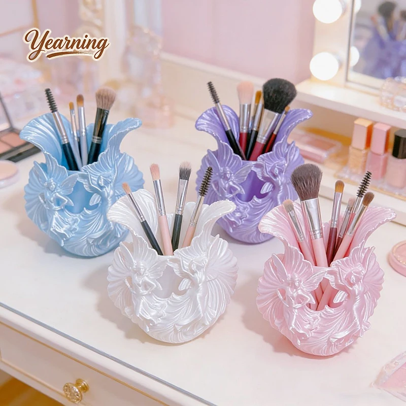 

Fairy Twin Princess Desktop Storage Box INS Aesthetic Makeup Pen Holder Cute Lip Organizer Vanity Bedroom Gift Decor