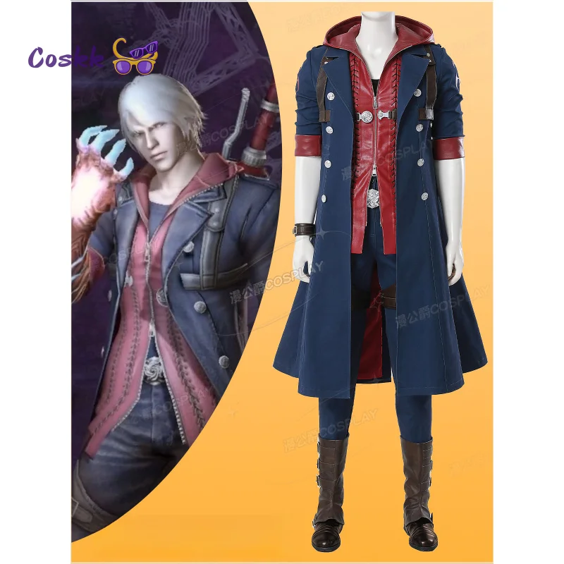 

GameDMC 4 COS Nero Costumes Men Uniforms Blue Long Jacket Outfit Halloween Christmas Prop Role-playing Suits