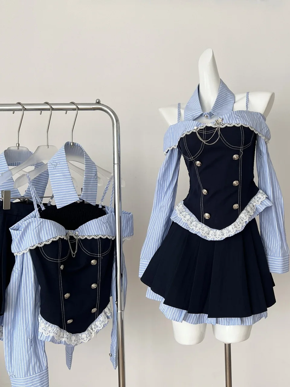 

Осенний сезон для похудения талии, дизайн Pure Desire College Sle Sweet Color Blo Top plus f Юбка Комплект женской модной ансамбль