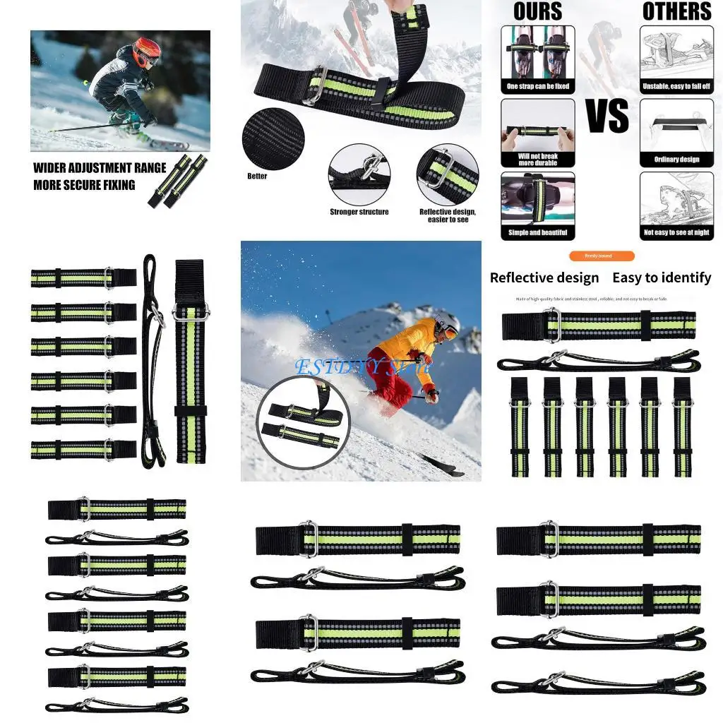 

G6DE Adjustable Ski Strap Skiing Retention Strap Suitable Various Double Skiing Board Size for Great Fit Ski Binding Strap