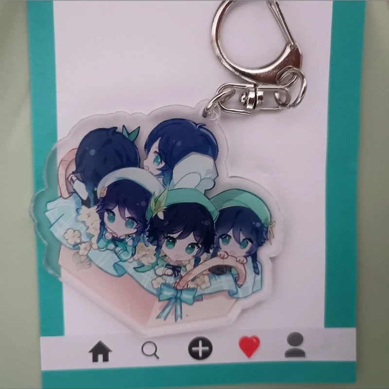 Wanderer Venti Childe Heap of People Acrylic Metal Keychain Pendant Style Holder Key Ring for Girl Bag Phone Accessories Jewelry