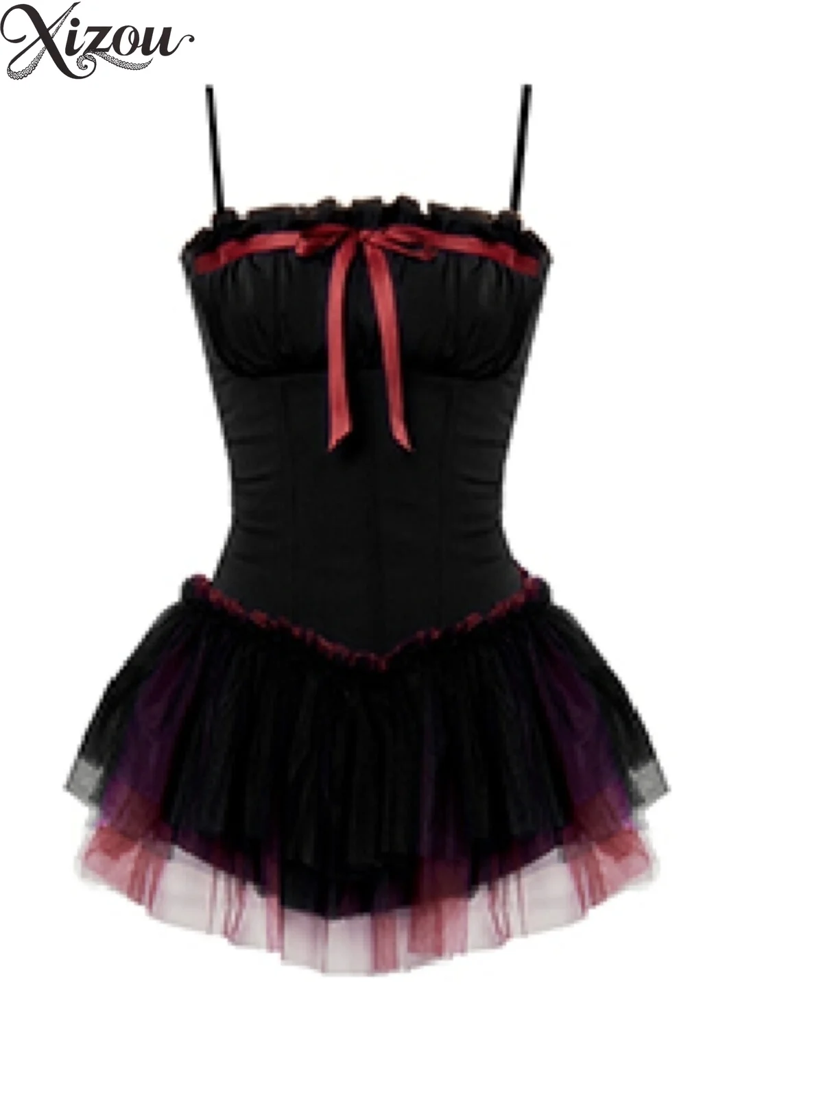 

Ladies Dresses Spring Summer 2025 Punk Y2k Style Dark Sexy Bow Hot Black Short Slim Fit Sleeveless A Line Camisole Dress