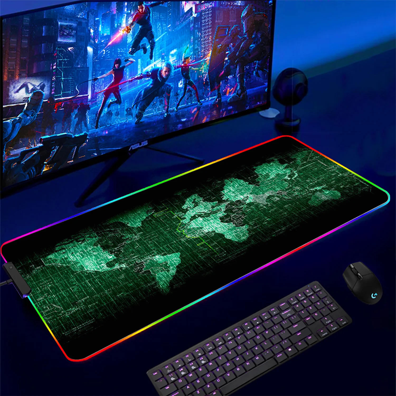 Mouse Pad RGB Map Desk Accessories Kawaii Mousepad Gamer Style Gaming Exquisite Map Led l Chair Mice Keyboards