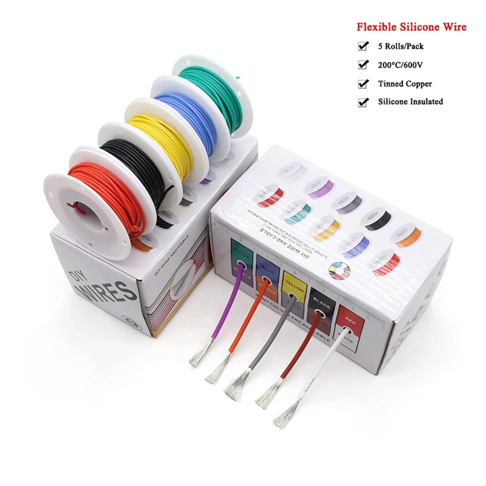 20/22/24 AWG Stranded Electrical Wire Soft Flexible Silicone Tinned Copper Wires 18 Gauge Hookup Wire Cable 5m or 10 each color image 4