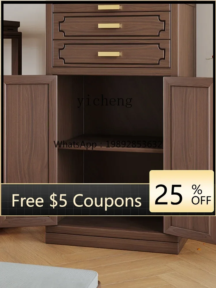 

ZZ Black Walnut Solid Wood Double-Drawn Buddha Niche Clothes Closet God of Wealth Guanyin Altar Buddha Cabinet