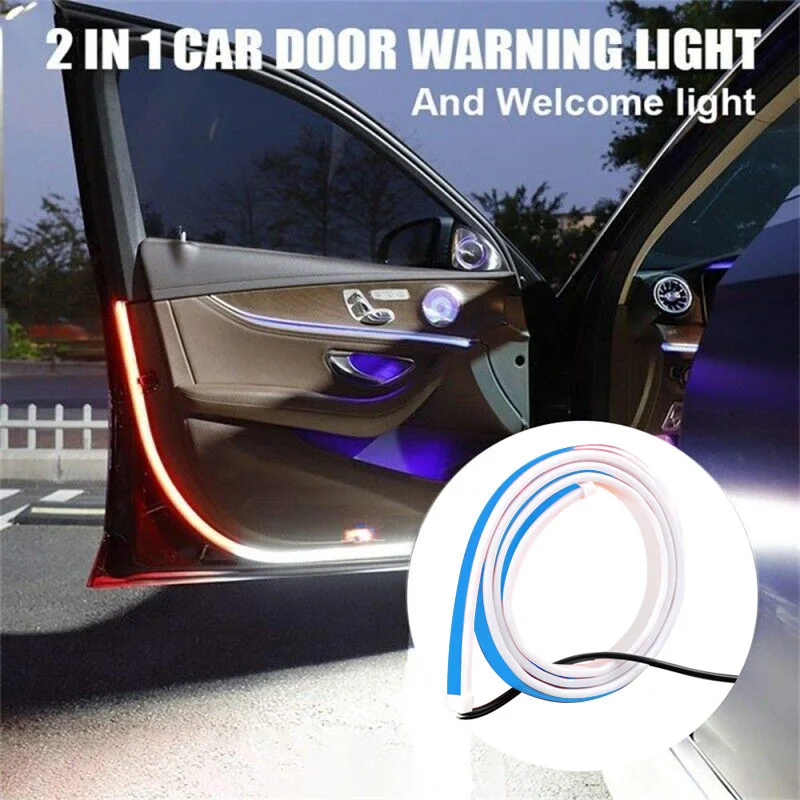 4 Pack Car Door Decoration Welcome Light Strips LED Warning Light 12V 120cm LED Opening Warning LED Ambient Lamp Strip Strobe