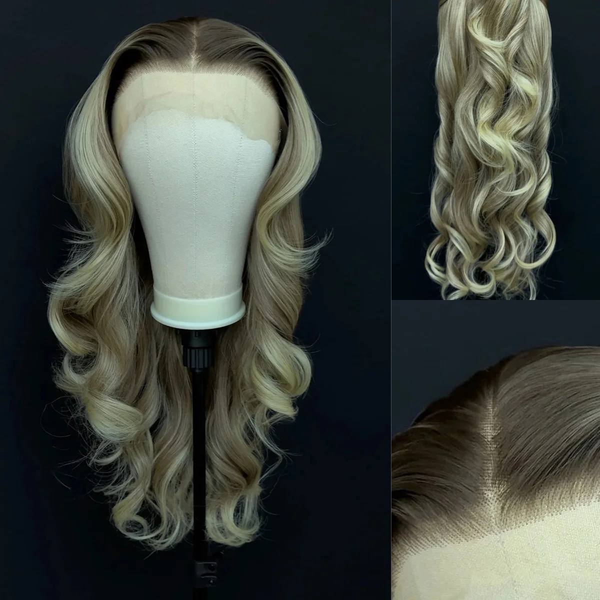 

Свободные волнистые синтетические кружевные верхние парики на распродаже, высокая плотность, омбре, надувной светло-белый блондин, женские парики высокой плотности