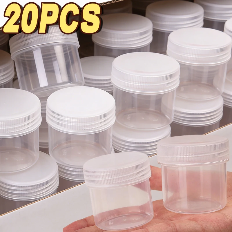 

Clear Plastic Jars with Lids Wide-Mouth Refillable Storage Containers,Empty Round Containers for Candy Beads Making Food Storage