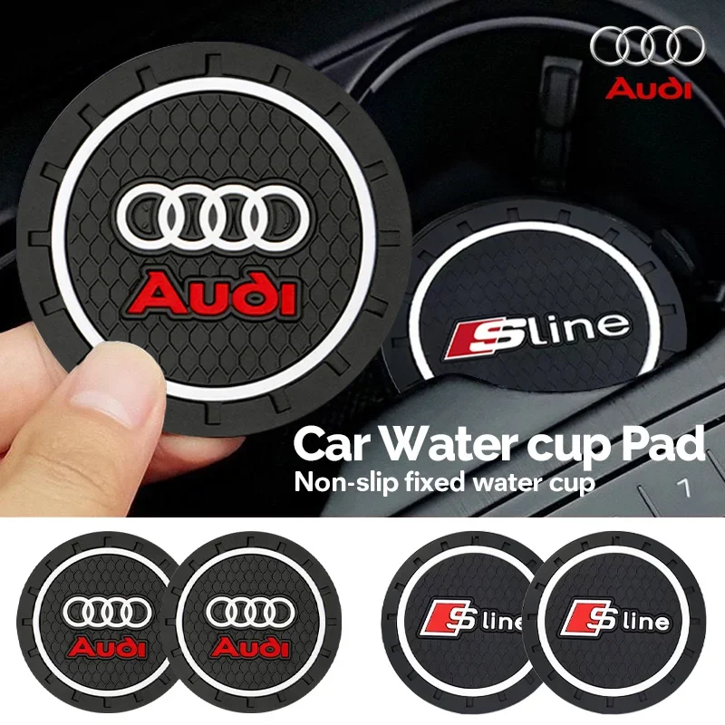 Sline Non-Slip Car Coaster Cup Slot Pads For Audi A1 A3 A4 A5 A6 A7 A8 Q3 Q7 Q8 TT Focus Silicone Interior Water Cup Holder Mats