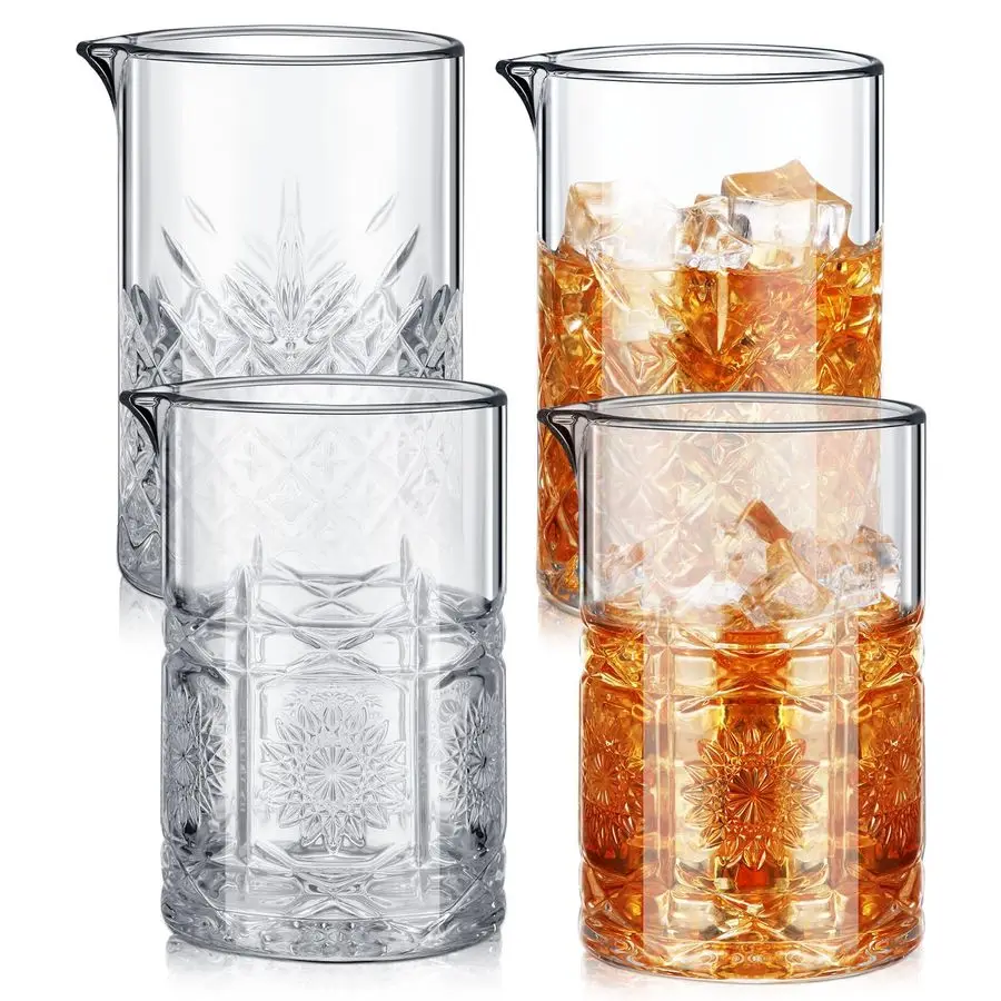 

4 Pcs Cocktail Mixing Glass 23.67 oz Cocktail Shakers Stirring Glass Thick Bottom Crystal Glasses Stable Mixing Cups for Drinks
