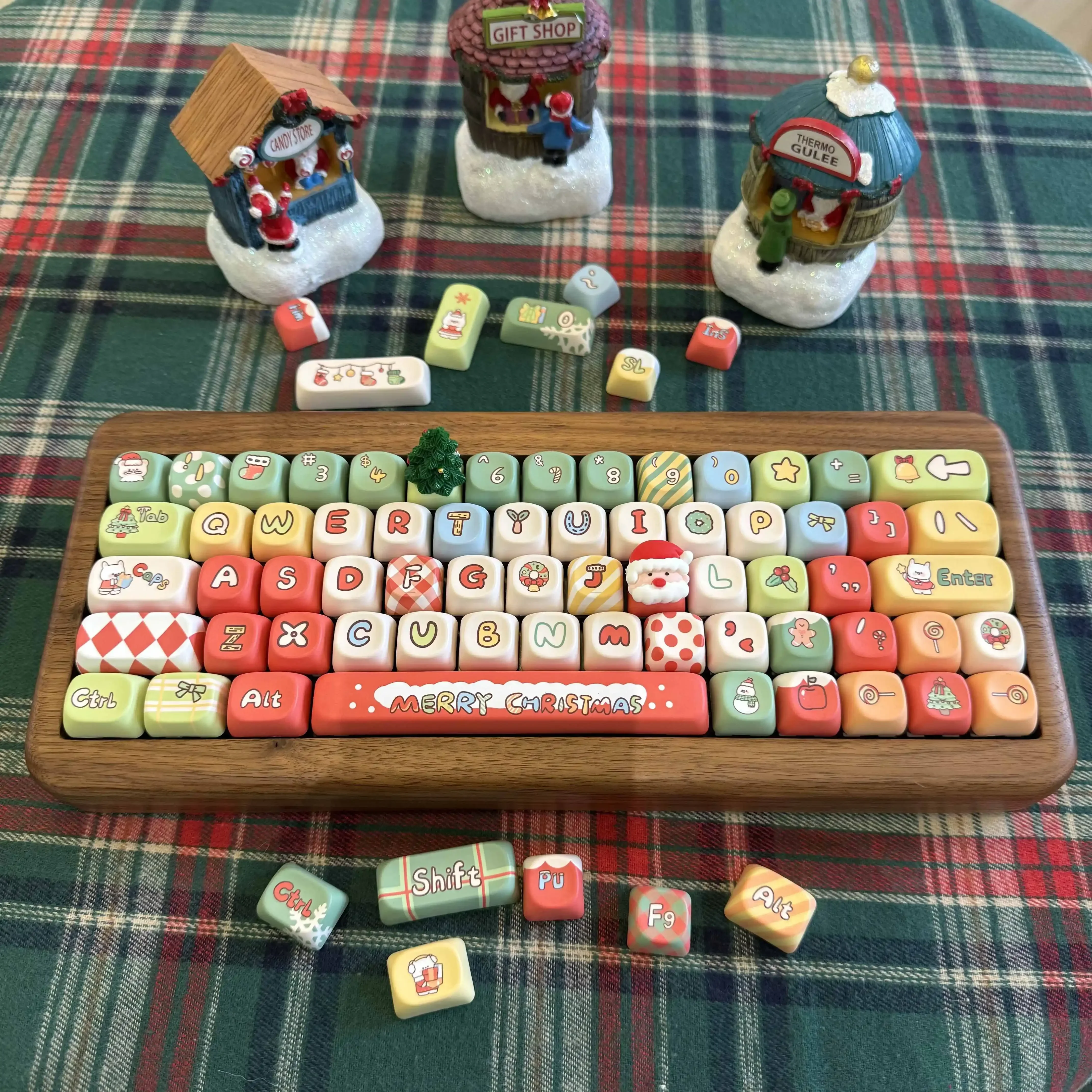 Original Christmas Theme Keycaps 130 คีย์ XOA Cherry Profiled น่ารัก Keycaps ชุด MX Switch Gaming คีย์บอร์ด Keycaps ของขวัญ