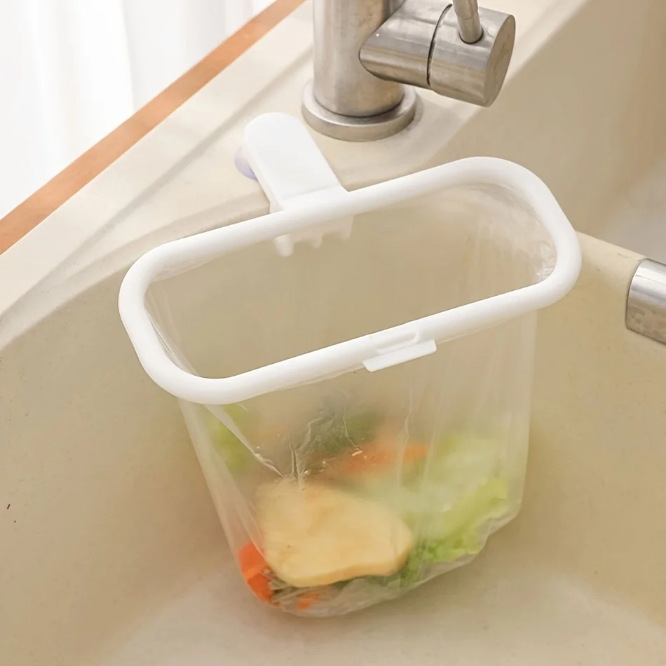 1pc Portable Plastic Garbage Hanging Bag Kitchen Trash Storage Rack Bag Hook Scouring Pad Dry Shelf Holder Kitchen Organzier
