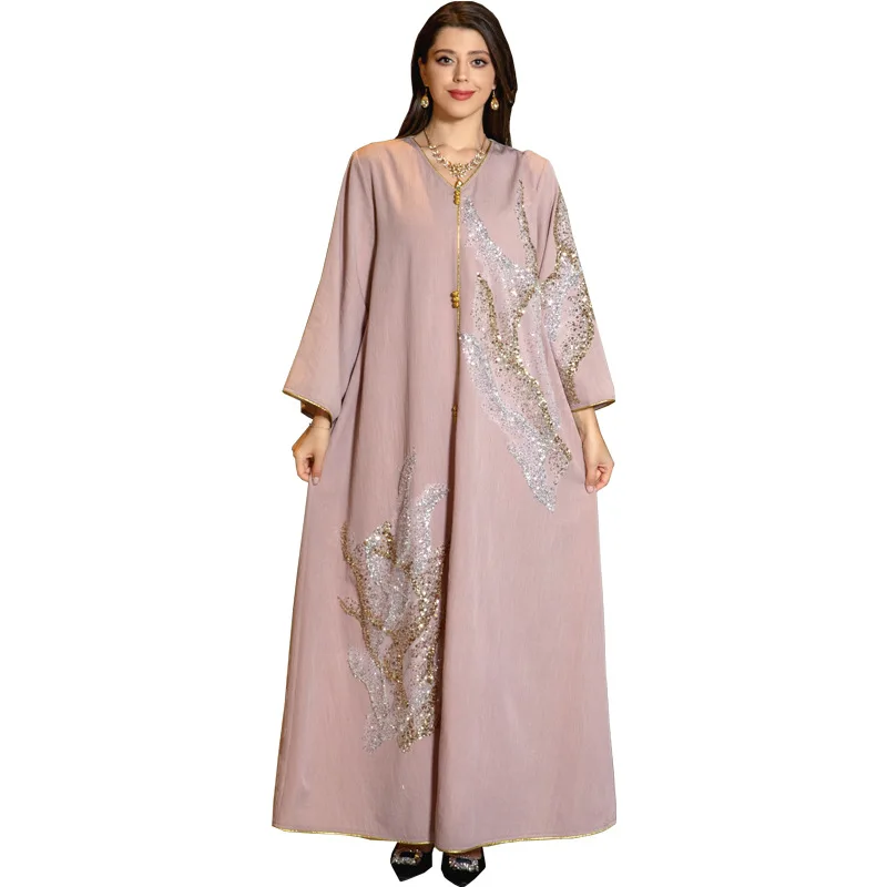 Abaya for Women 2023 Dubai Floral Embroidery Luxury Sequined Casual Loose Dress Elegant Muslim Fashion Abaya Kaftan Dress