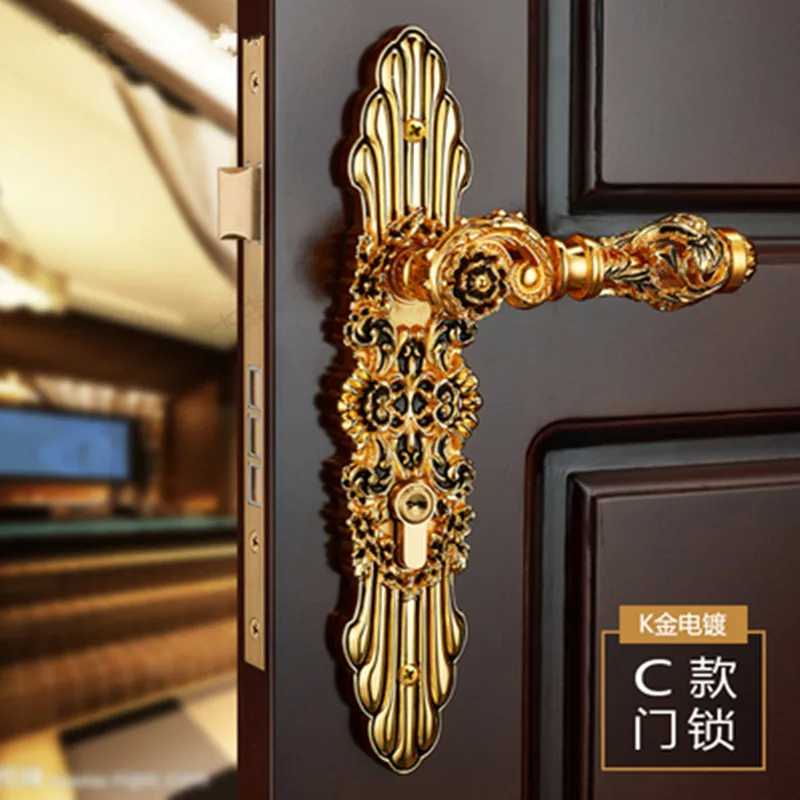85mm All Copper Hollow Silent Indoor Wooden Door Lock Handle European Luxury Room Door Lock