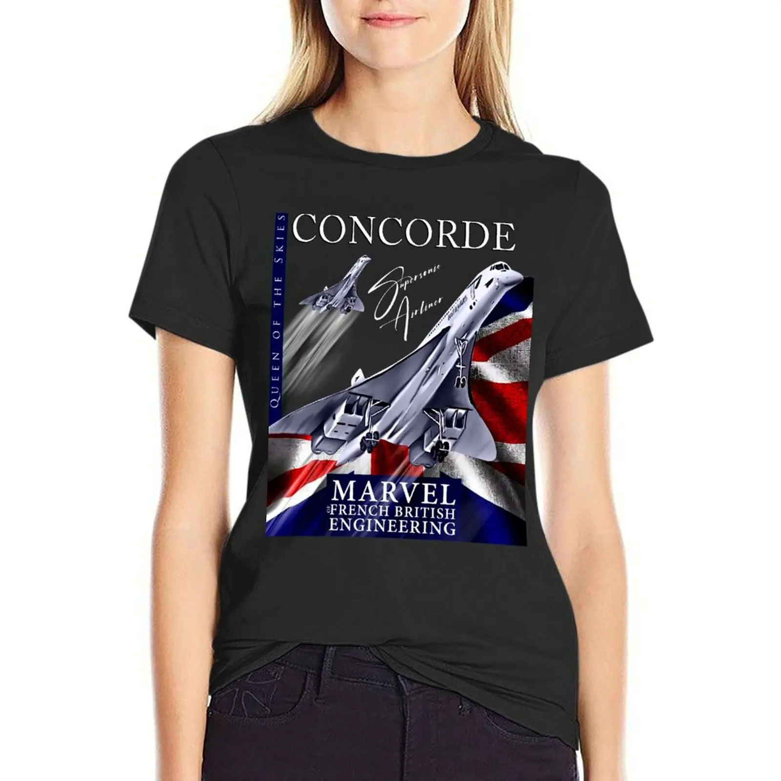 Concorde Retro Vintage British French aircraft travel pilot T-Shirt lady clothes tees funnys cropped t shirts for Women