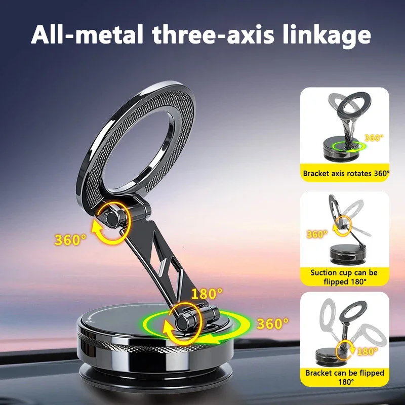 

Magnetic Car Phone Holder 360° Rotation Secure Dashboard Windshield Zinc Alloy Multifunctional Foldable Universal Phone Bracket
