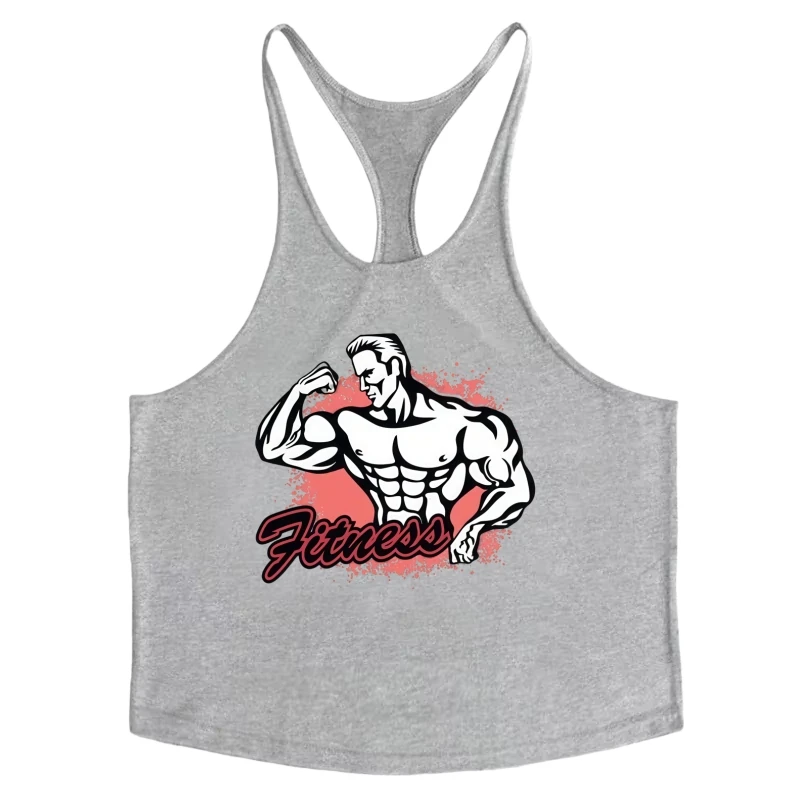 Colete de ginástica para homens, camiseta com stringer nas costas em Y, roupas esportivas de desempenho, algodão com absorção de umidade, regata sem mangas, camisa de musculação