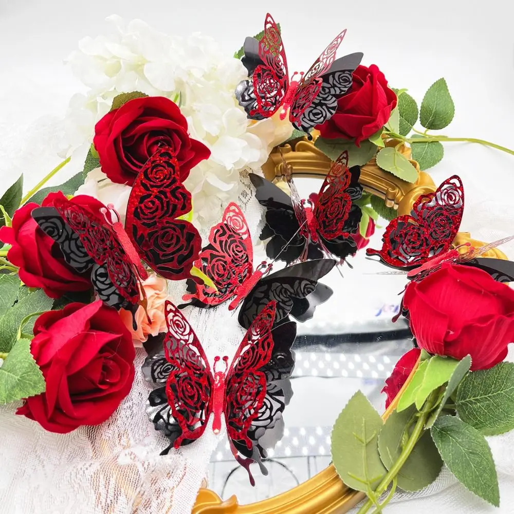 6pcs/set PVC 3D Butterfly Stickers DIY Decorative Hollowed Butterfly Stickers Sparkling Gold Double Layer Butterfly Stickers