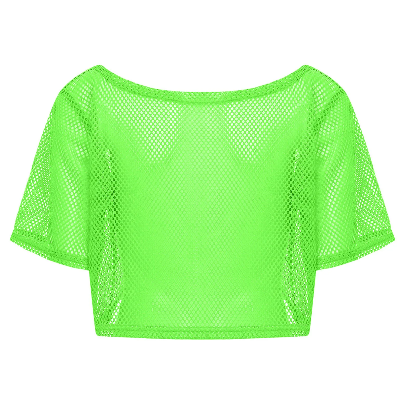 Vrouwen Baden Strand Cover-Ups Neon 80s Disco Outfits Sexy Visnet T-shirt Korte Mouw Hollow Out Crop Top voor hemdje Cover Up