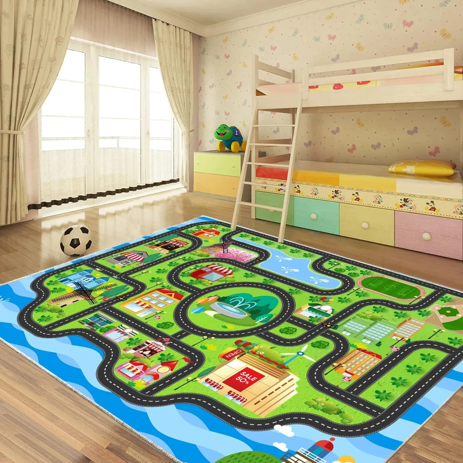 Fun City Transportation Routes DoorMat, Non-slip Carpet, Suitable for Living Room, Bedroom, Bathroom, Holiday Home Decoration