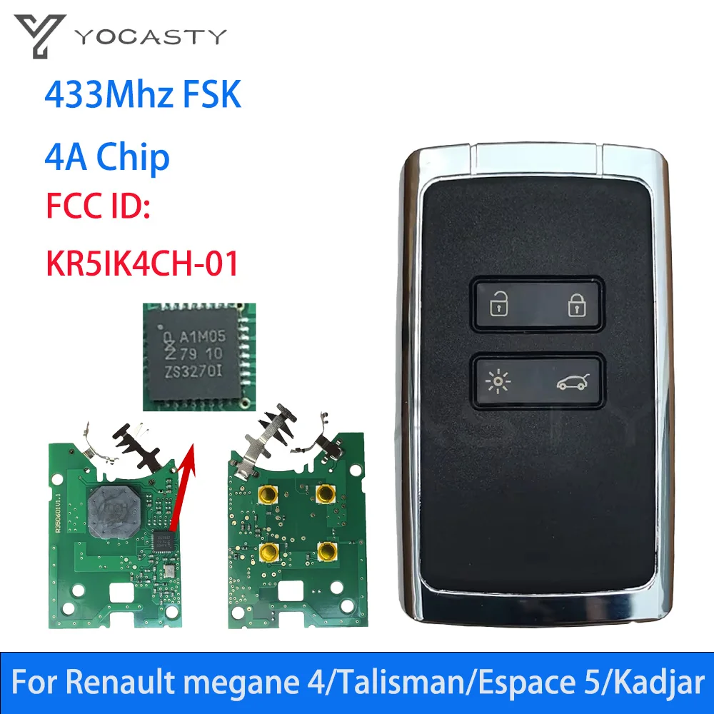 

Умный ключ yocпластика, без ключа, 434 МГц, чип PCF7953M 4A для 2016 2017 2018 2019 Renault Megane 4 Talisman Espace 5 Kadjar