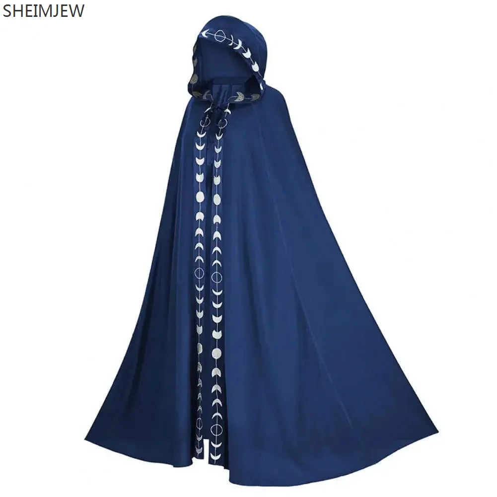 New Unisex Mantle Hooded Moon Print Cloak Medieval Renaissance Lace Up Cape Halloween Medieval Characters Cosplay Costumes