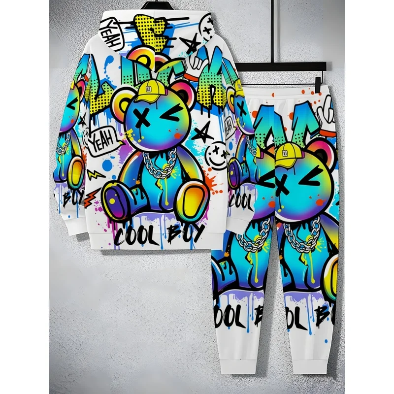 Autumn And Winter Animal Wolf Pattern Printed Long Sleeved Sportswear, Drawstring Pants, Men'S And Women'S Couple Hoodie Set - view 4