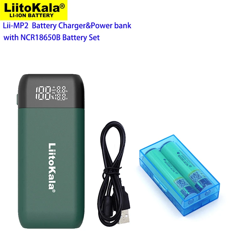 LiitoKala 3.7V 3400mah NCR18650B with PCB Lithium Battery and Lii-MP2 18650 Battery Charger & Power Bank QC3.0 input/output Set