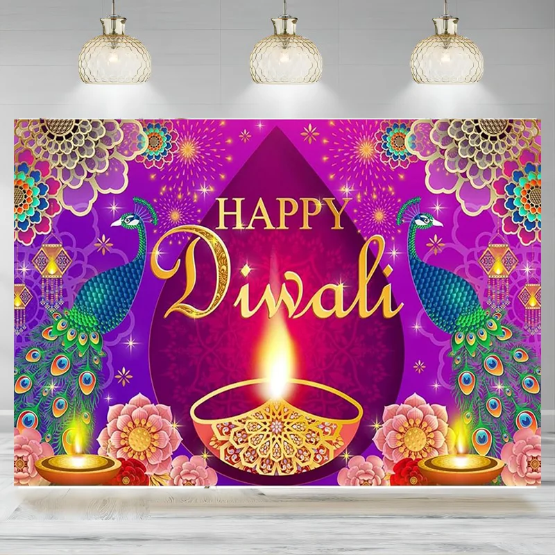 Mocsicka Happy Diwali Backdrop Indian Diwali Banner Festival of Lights Party Photography Background Decorations Party Banner