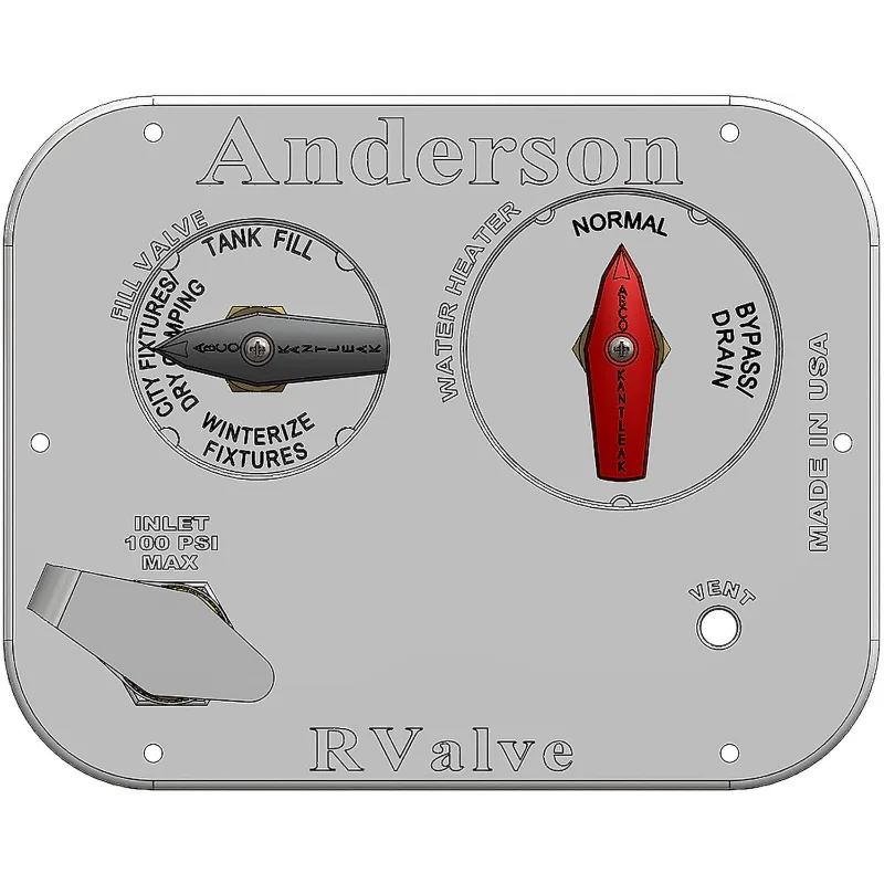 ABCO RV MANRV102-RF Pannello di servizio acqua RV con alimentazione valvola in ottone a basso piombo a 4 funzioni e bypass scaldabagno a 2 funzioni