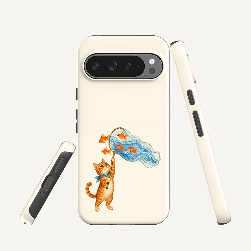 Fcicicase Cute Cat Fishing Phone Case For Google Pixel 11 10 Pro XL 10A 9 8 7A 5A For Magsafe Wireless Charge PC +TPU Cover Etui