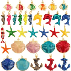 Trendy Multicolor Enamel Scallop Starfish Dolphin Seahorse Charm Necklace Pendant,Summer Beach Holiday Jewelry Components L34