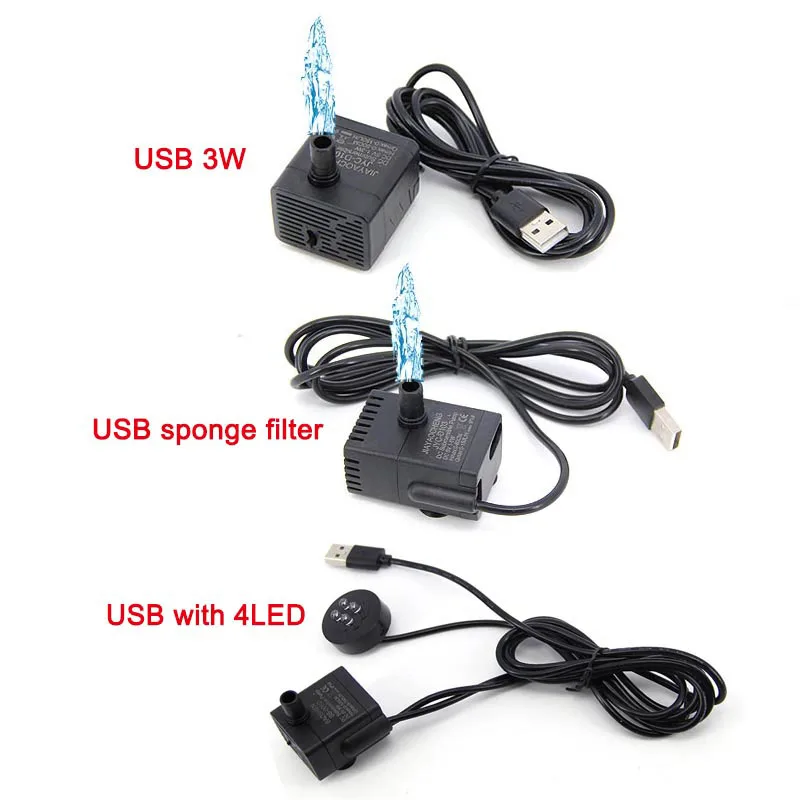 

DC 5V 3W USB-кабель Водяной насос со светодиодным разъемом Микропогружной 4-светодиодный насос красочный аквариум Фонтан Ставок k K5