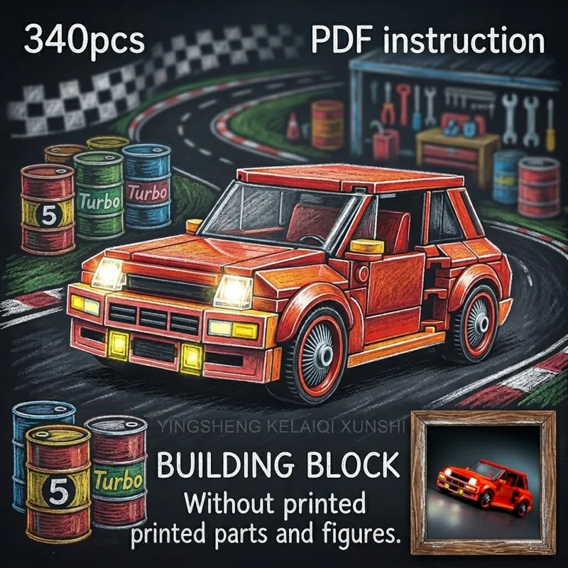 

Классический конструктор MOC в стиле 80-х: ретро-оранжевый раллийный автомобиль, 8-широкая гоночная модель для демонстрации, набор кирпичиков для взрослых коллекционеров