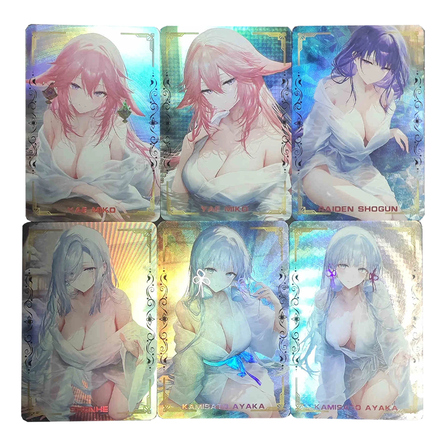 6 unids/set Diy hecho a sí mismo Genshin Impact Yae Miko Spa tarjeta de colección refracción Color Flash Kamisato Ayaka tarjetas de Anime juguetes de regalo