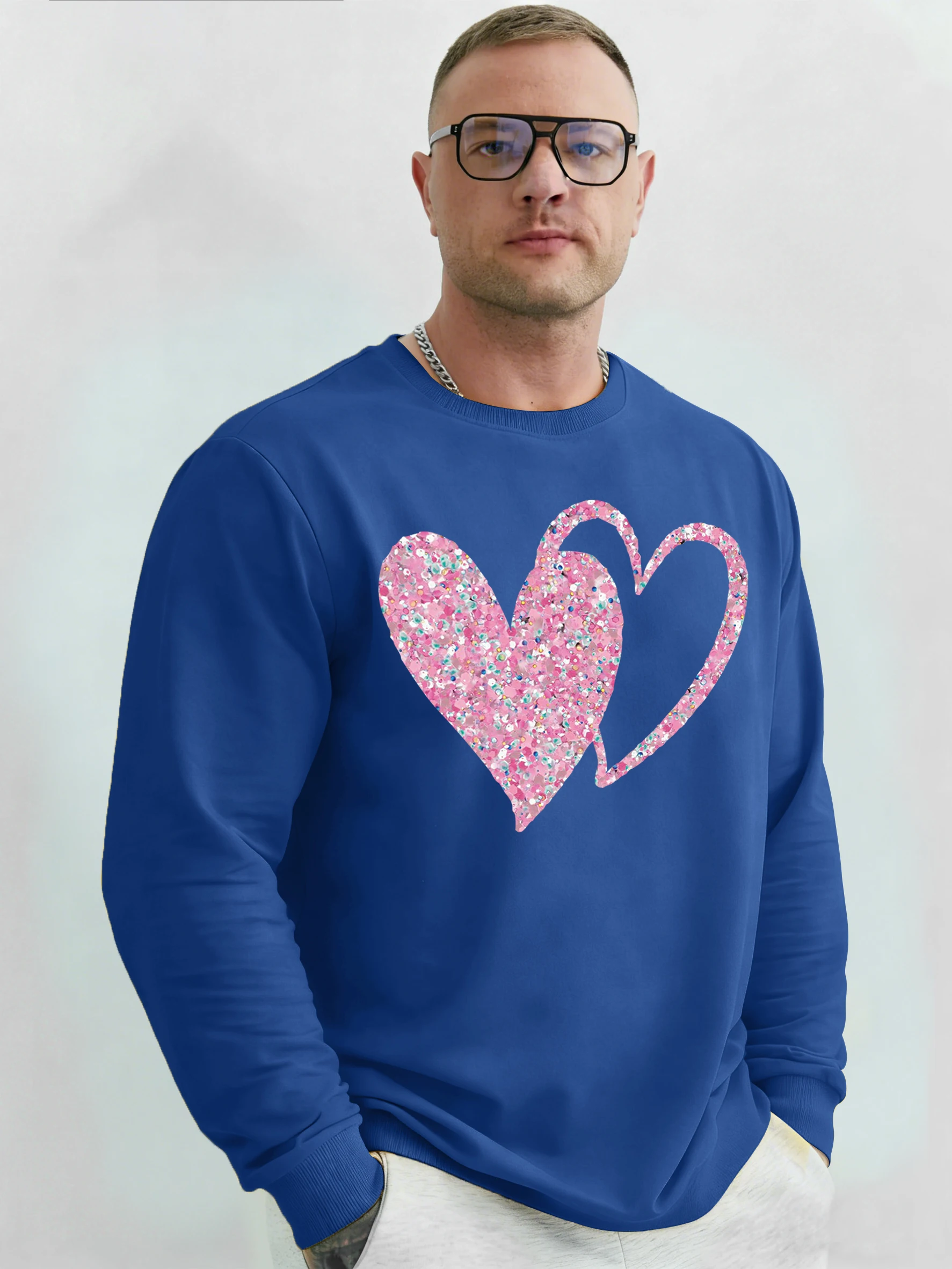 

Красочный мужской повседневный пуловер с принтом в форме сердца, модная свободная одежда, осенний флисовый свитшот унисекс с круглым вырезом в стиле ретро и длинными рукавами