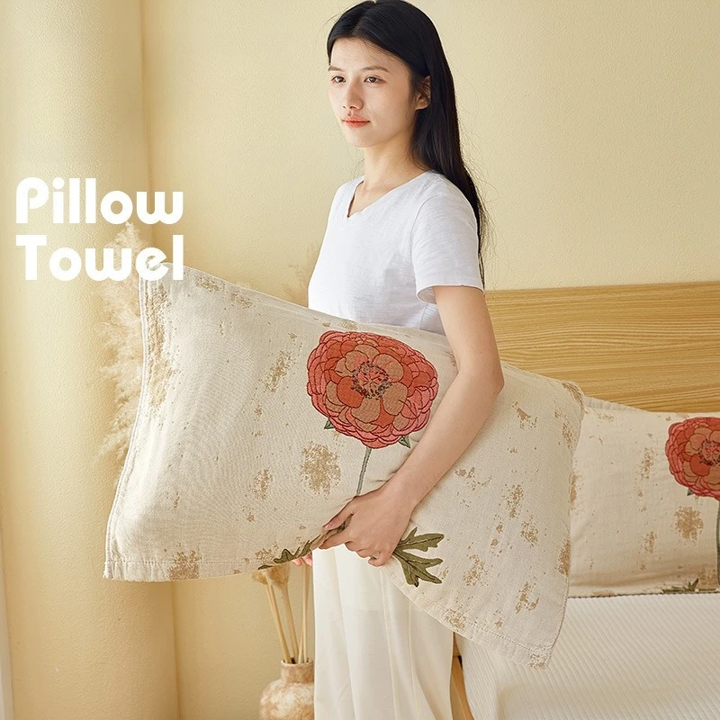 Pure cotton thickened anti-head oil gauze pillow towel pair of straps women's light luxury high sense